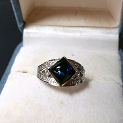 七宝焼指輪 リング ダイヤ型 ひし形 黒 シルバー 2枚目の画像