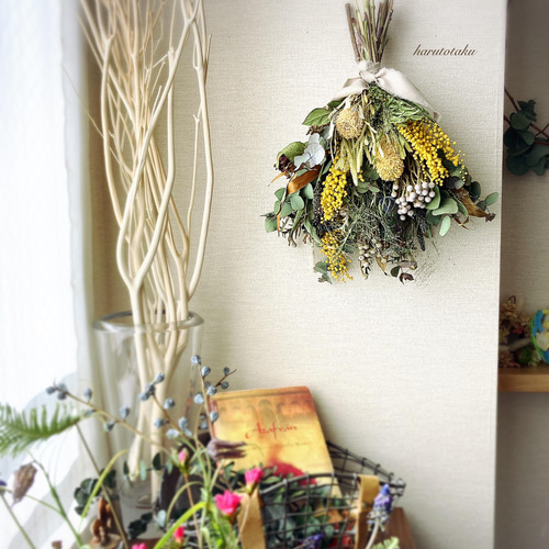 ミモザのドライフラワースワッグ ドライフラワー harutotaku 通販