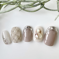 No.57 ぷっくりキルティング×ガラスフレンチ /ネイルチップ