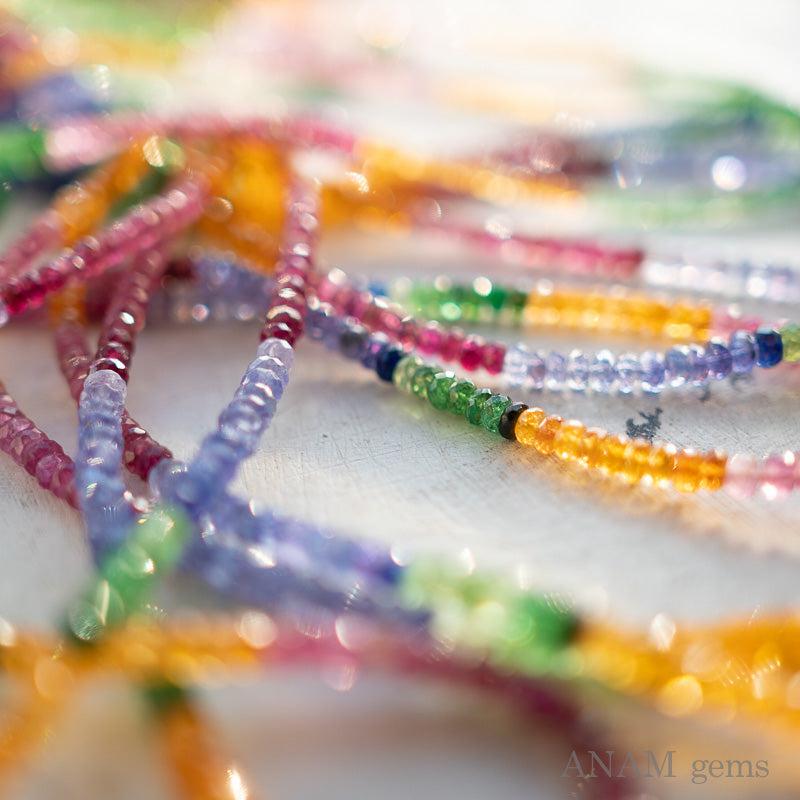 【19㎝】マルチカラーガーネット/トルマリン/タンザナイト/ツァボライト&スペサルサイトガーネット ビーズ素材★ANAM