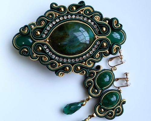 ソウタシエ フラメンコ アクセサリー セット グリーン ピアス（フック