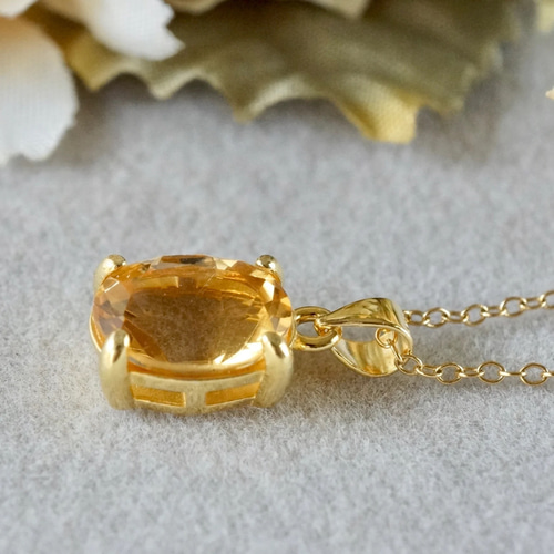 11月誕生石 再販x3 シトリン ペンダントトップ 18kゴールドプレーテド