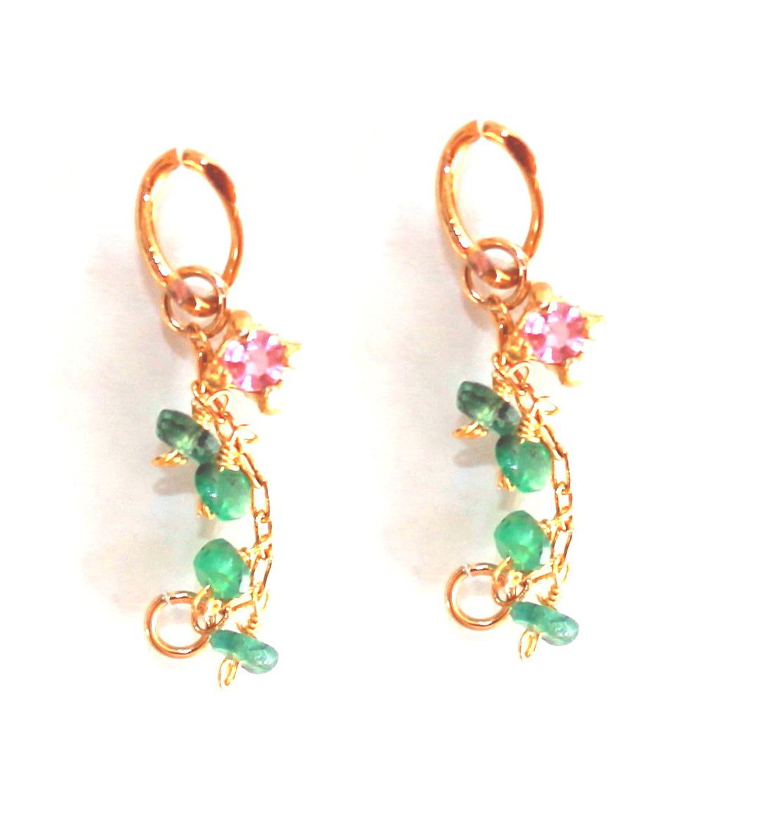 - karen - Pink Sapphire & Emerald Earrings/Pierce