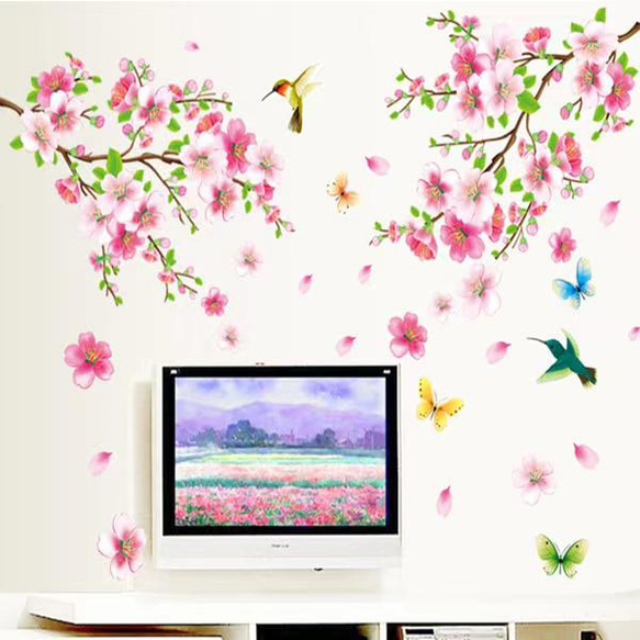 ウォールステッカー S633 梅花　鳥　ピンク　癒す　DIY 壁シール　インテリアシート　剥がせるシール 送料無料 2枚目の画像