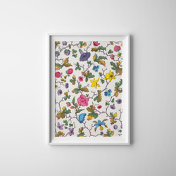 【NO.350】カラフルなボタニカルのフラワーアートポスター☆花植物パターン模様お洒落可愛い上品アンティーク雑貨A3A2 1枚目の画像