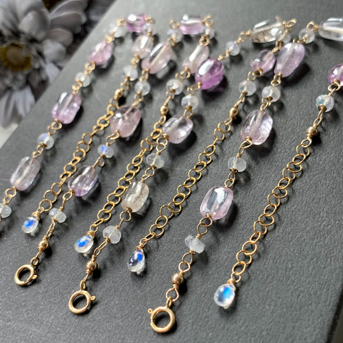 選べます☆14kgf*クンツァイトとブルームーンストーンのブレスレット