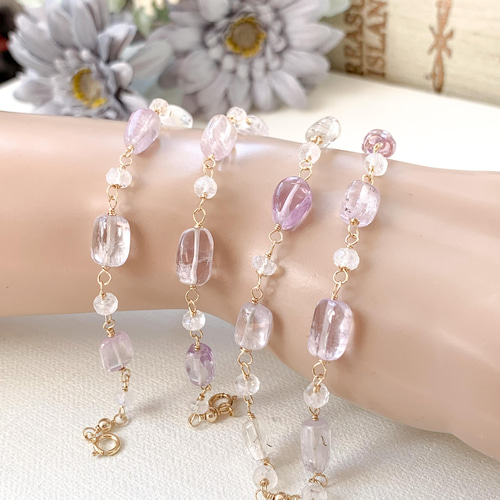 クンツァイト ムーンストーン 天然石ブレスレット 天然石 ブレスレット 高品質 クンツァイト ムーンストーン バイカラー