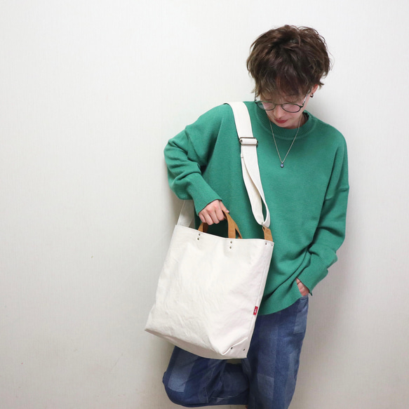 L・ボーイッシュショルダーtotebag／army duck 1枚目の画像