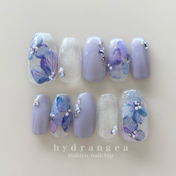 透明感のある紫陽花ネイルチップ hydrangea ajisai nai 紫陽花