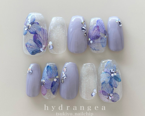 透明感のある紫陽花ネイルチップ hydrangea ajisai nai 紫陽花