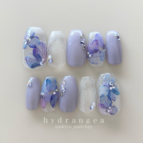 透明感のある紫陽花ネイルチップ hydrangea ajisai nai 紫陽花