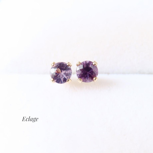 天然石ピアス 14kgf パープルアゲート スピネル 14kgf〉パープルスピネルのスタッドピアス(B) ピアス（スタッド・一粒