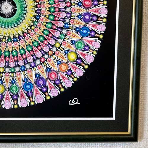手描き曼荼羅アート＂伝承＂ラインストーン付 絵画 アトリエ 愛宜(Aki