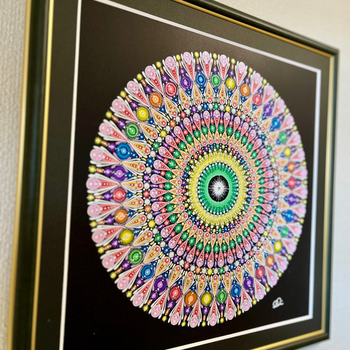 手描き曼荼羅アート＂伝承＂ラインストーン付 絵画 アトリエ 愛宜(Aki