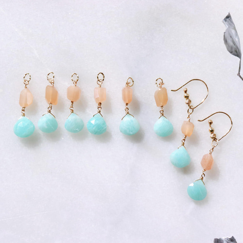 14kgf》ミルキーカラーチャーム オレンジムーンストーンとアマゾナイト  