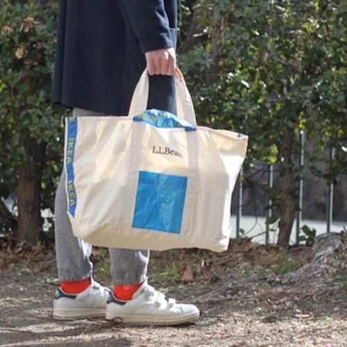1点物】リメイクトート L.L.Bean×IKEA ナチュラル,帆布,エコバッグ