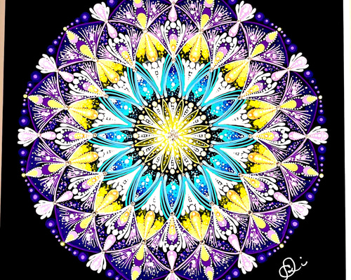 手描き曼荼羅アート原画＂Step by Step＂ラインストーン付 絵画