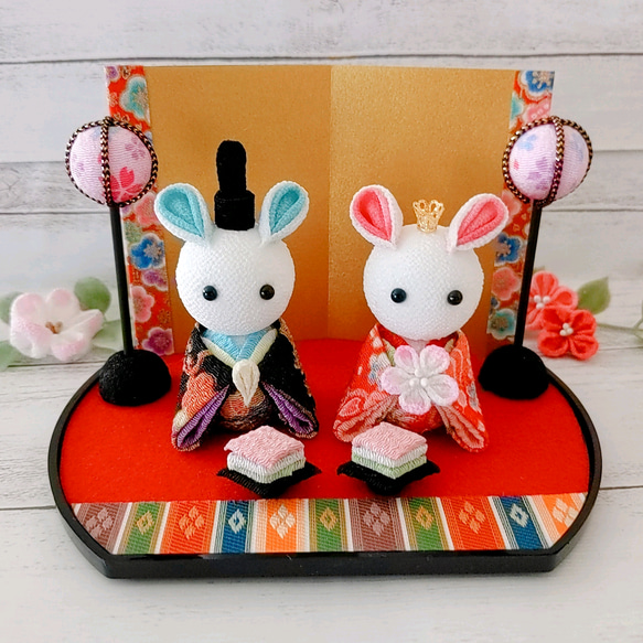 つまみ細工 お雛様 ひな祭り うさぎ 《小さなうさぎ雛4点セット つまみ細工 お雛様 ひな祭り うさぎ 《小さなうさぎ雛4点セット