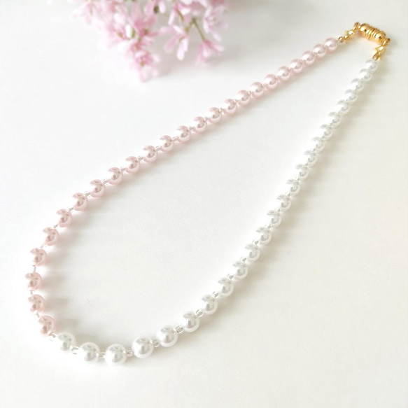 《ネックレス》Two colors pearl/Pink 2枚目の画像