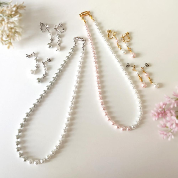 《ネックレス》Two colors pearl/Pink 9枚目の画像