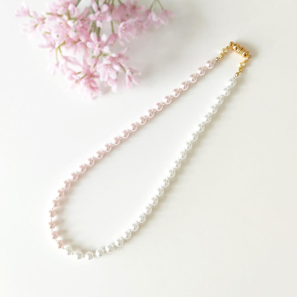 《ネックレス》Two colors pearl/Pink 1枚目の画像