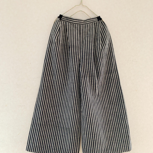 会津木綿　ハンドメイド　ワイドパンツ 会津木綿のワイドパンツ＊黒×グレー Mサイズ ロングパンツ