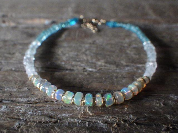 *14Kgf* Opal Ocean Ombre Bracelet　オパール＆アクアマリン＆アパタイト☆アジャスター 8枚目の画像