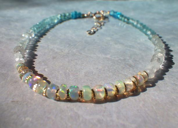 *14Kgf* Opal Ocean Ombre Bracelet　オパール＆アクアマリン＆アパタイト☆アジャスター 6枚目の画像