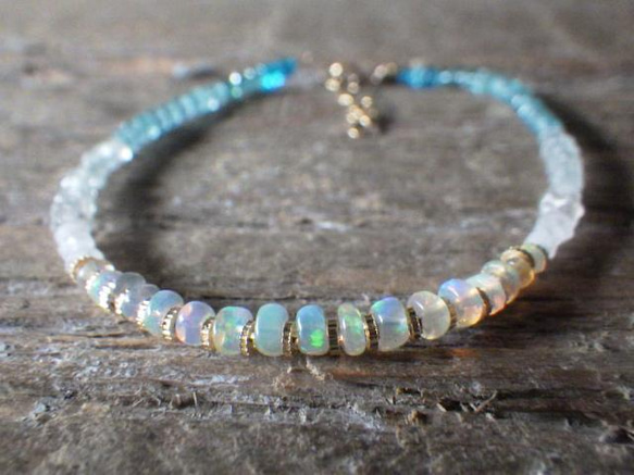 *14Kgf* Opal Ocean Ombre Bracelet　オパール＆アクアマリン＆アパタイト☆アジャスター 11枚目の画像