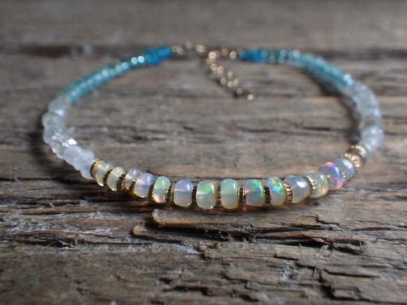 *14Kgf* Opal Ocean Ombre Bracelet　オパール＆アクアマリン＆アパタイト☆アジャスター 9枚目の画像