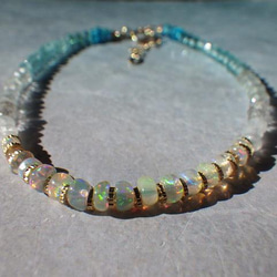 *14Kgf* Opal Ocean Ombre Bracelet　オパール＆アクアマリン＆アパタイト☆アジャスター 4枚目の画像