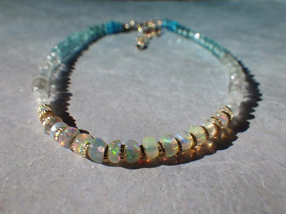 *14Kgf* Opal Ocean Ombre Bracelet　オパール＆アクアマリン＆アパタイト☆アジャスター 4枚目の画像