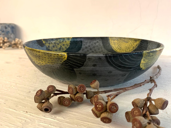 花。パターン化された陶器ディスク-深いdish_potteryプレート 2枚目の画像