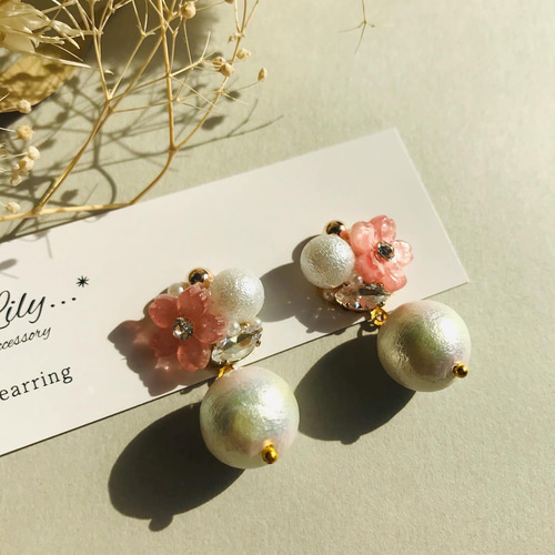 桜ハンドメイド2022 』 桜の花ピアス 桜イヤリング パールピアス 卒業 