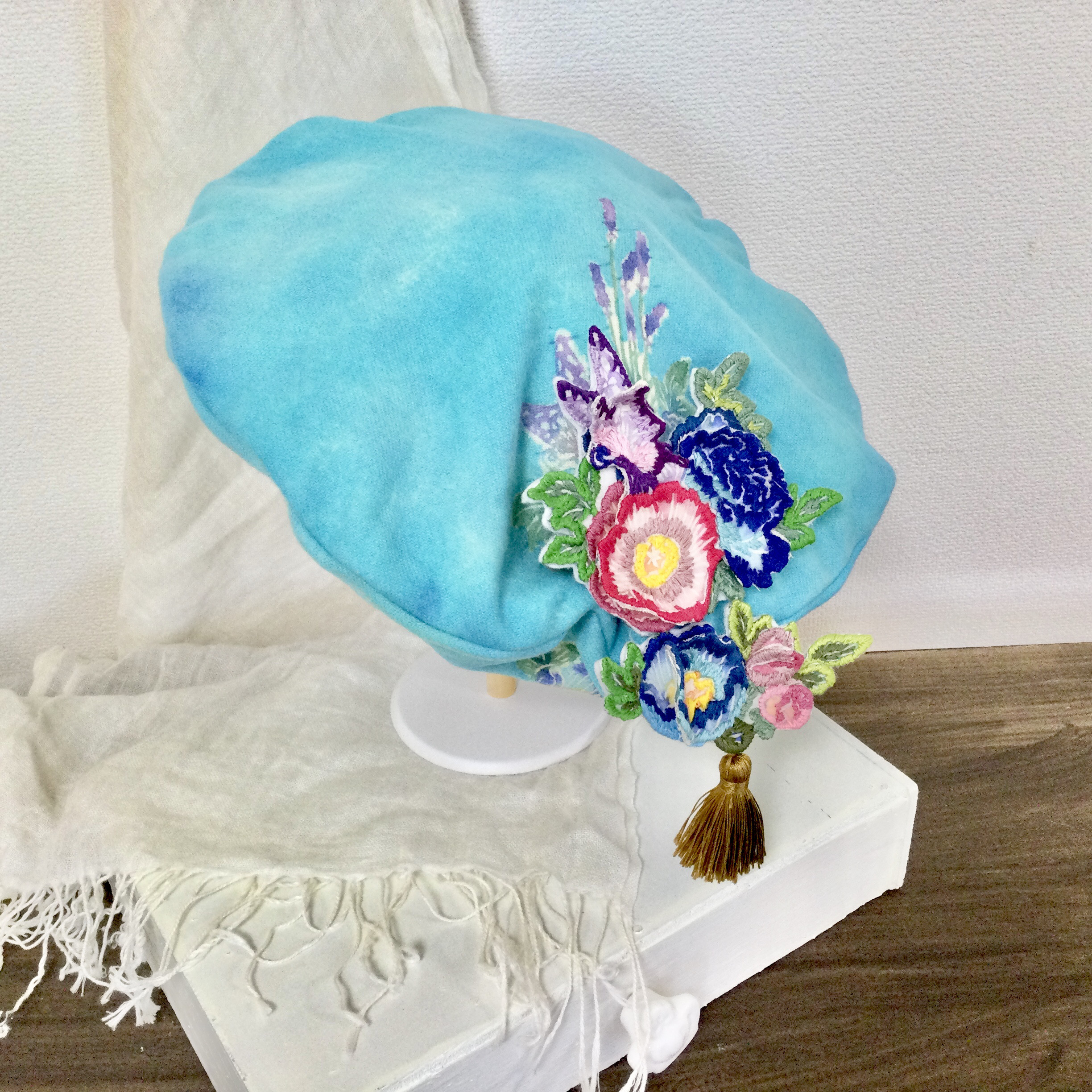 型染ベレー帽コサージュ付　SB