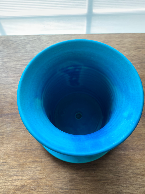 a植木鉢　ターコイズブルー　　受け皿付き 4枚目の画像