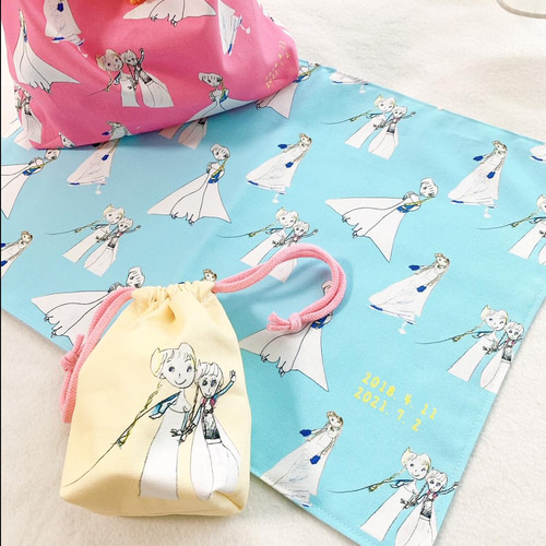 子供の絵で作る・お弁当袋セット：お弁当袋+コップ袋+ランチョンマット
