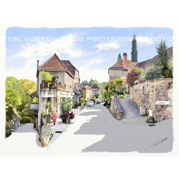 ポストカード ヨーロッパ風景画（組み合わせ自由4枚セット1.000円）No.201 フランス　ドルドーニュ峡谷の村 1枚目の画像