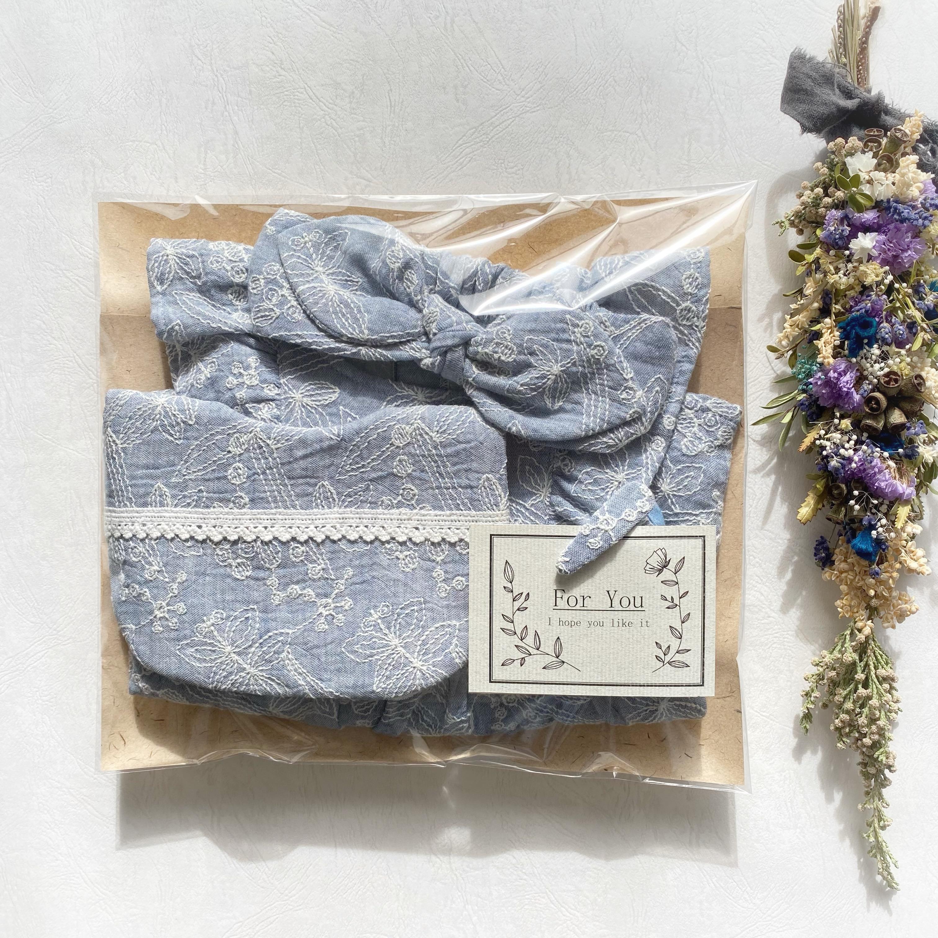 国産ダブルガーゼ 花柄刺繍の出産祝い♪親子コーデ♪【ロンパースセットアップ】【ラッピング無料】