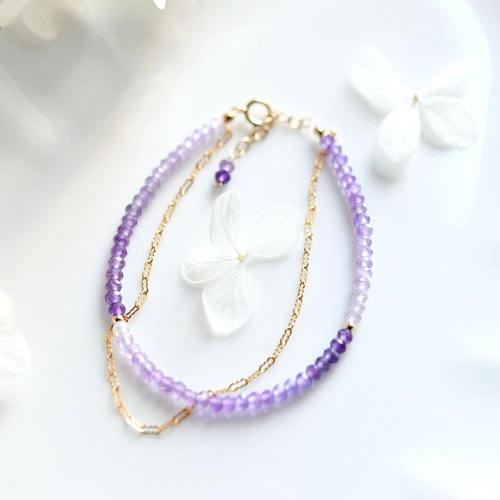 恋愛成就 愛の守護石 グラデーション アメジストと波チェーンの2連ブレスレット 2月誕生石