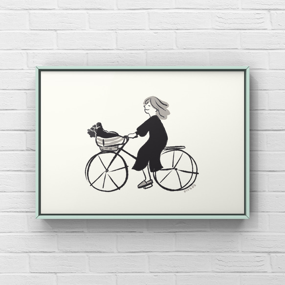 ミニチュアシュナウザー【自転車】A4ポスター　犬　ペット　イラスト　うちの子 3枚目の画像