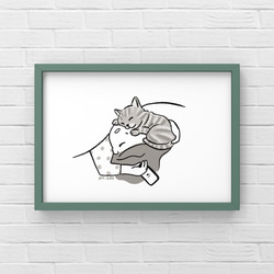 アメリカン ショートヘア【まくら】茶トラ　サバトラ　猫　A4ポスター　ペット　イラスト　うちの子 1枚目の画像
