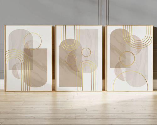 アートポスター ミニマル ゴールドライン 北欧インテリア ベージュ