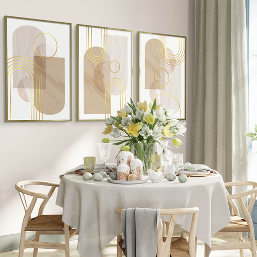 アートポスター ミニマル ゴールドライン 北欧インテリア ベージュ