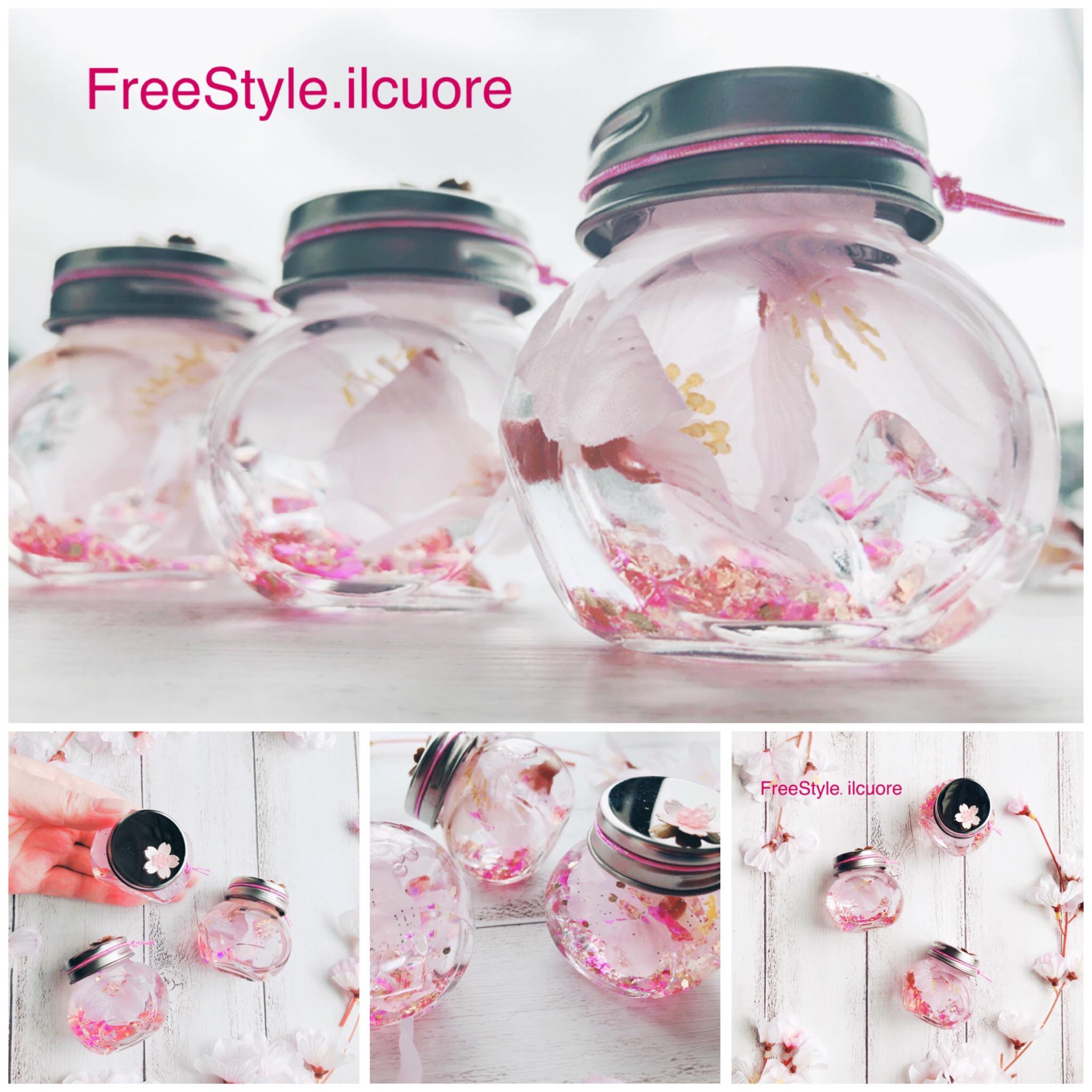 ❀桜舞う、小さな春のスノードームボトル〜ハーバリウム風  