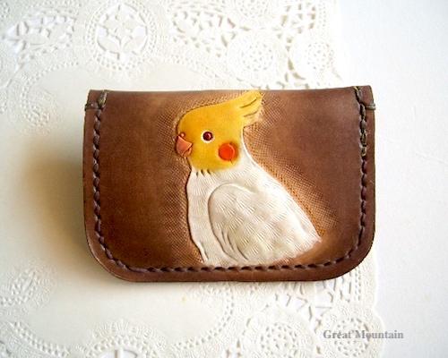 インコ  オカメインコ   ルチノー　コインケース　白オカメインコ　鳥　革　レザー  プレゼント インコグッズ 鳥グッズ