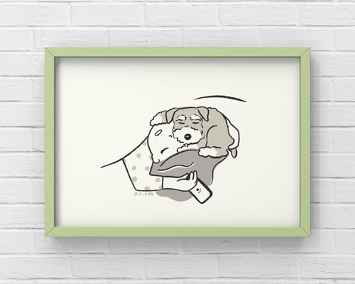 ミニチュアシュナウザー【まくら】A4ポスター 犬 ペット イラスト うち