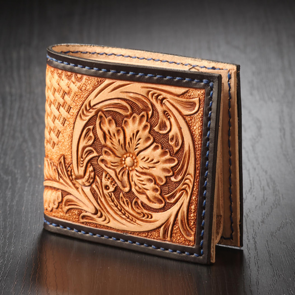 カービング二つ折り財布（縁黒・コインケース付き） 二つ折り財布 OS