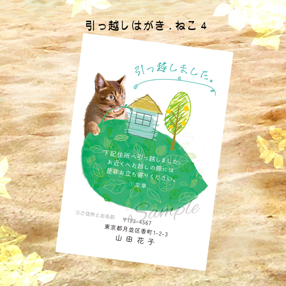 引っ越しはがき 8枚　名入れ　引っ越しはがき ねこ2.3.4　猫と植物　イラスト 4枚目の画像