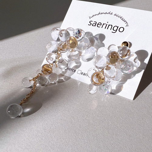 再販］氷粒ーDiamond dustー レジンのクリアイヤリング ゴールド